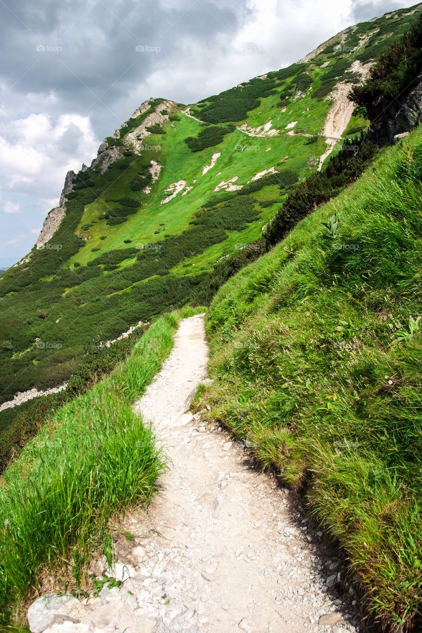 Path leading off to mountain peak