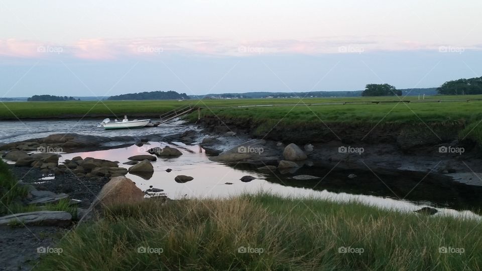 New England marshland. Marsh at dusk