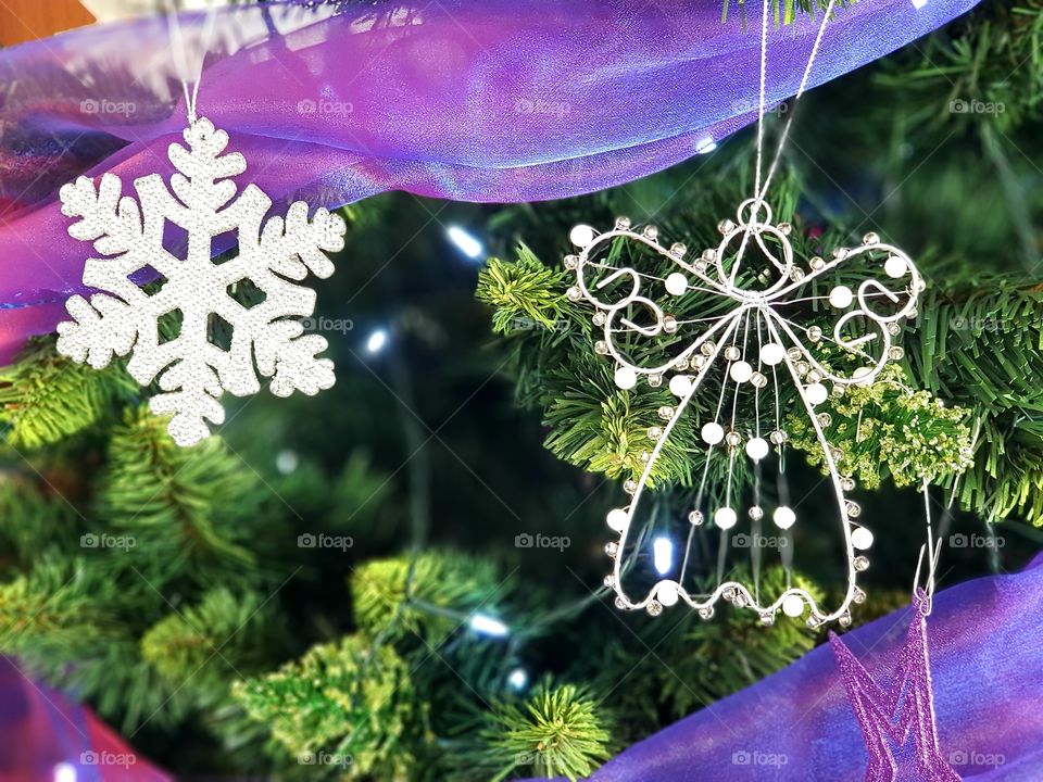 angel and snowflake Xmas tree decorations