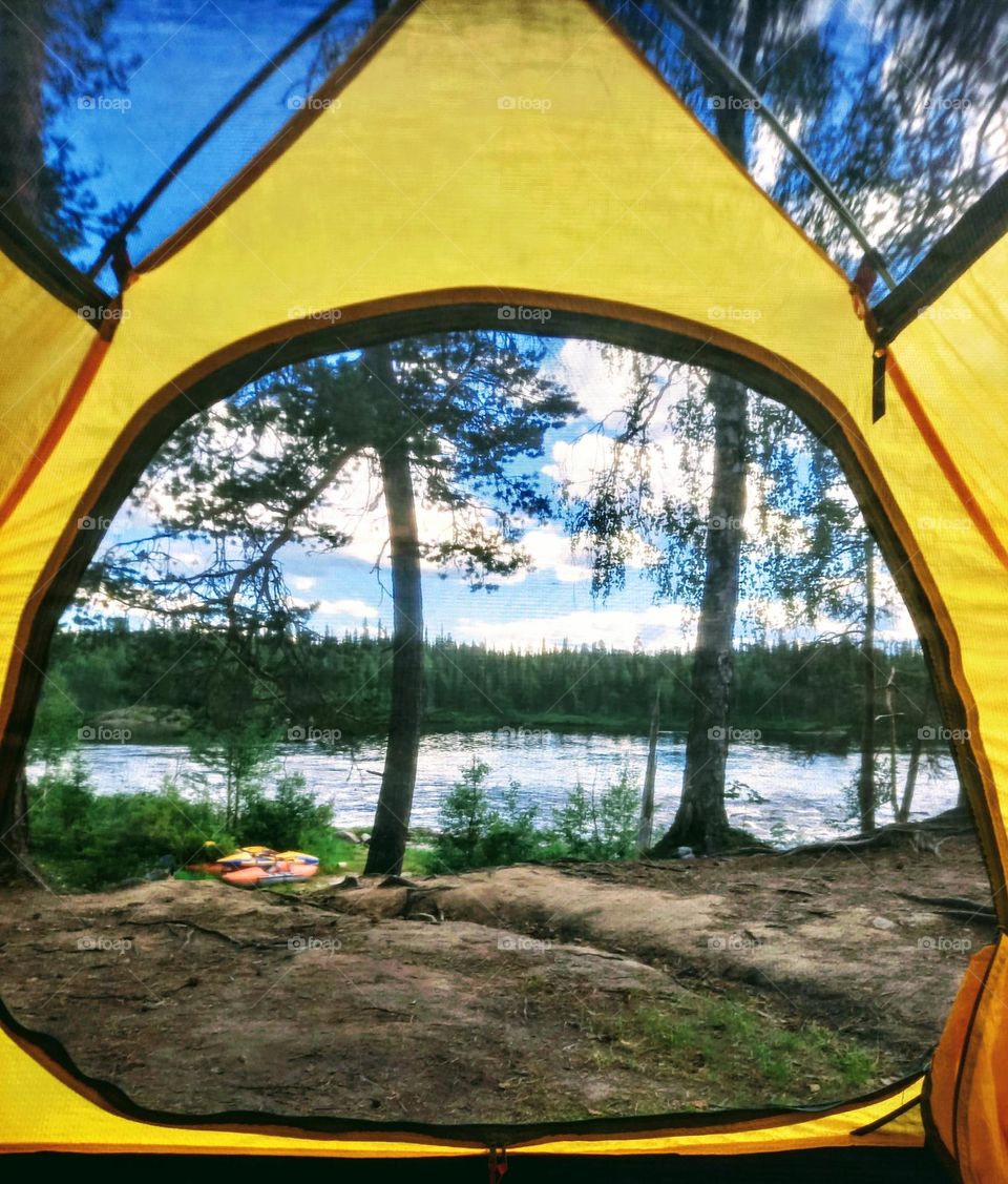 Wonderful view from the yellow tent to the forest and the river💛🏕️💛 View from the window💛⛺💛