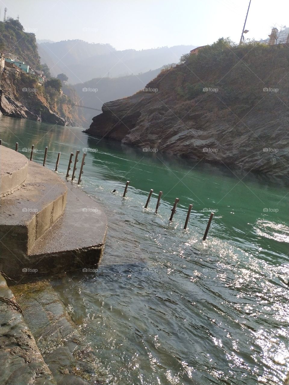 The holy Alaknanda meeting the Bhagirathi at the Sangam (confluence) at Deoprayag