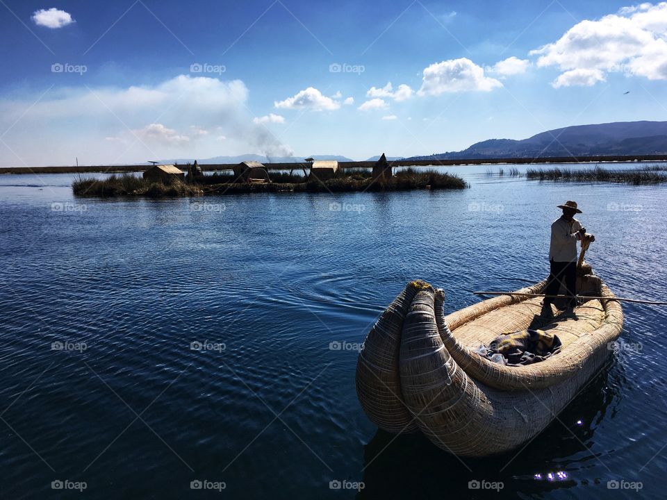 Reed boat on Lake Titicaca in Peru