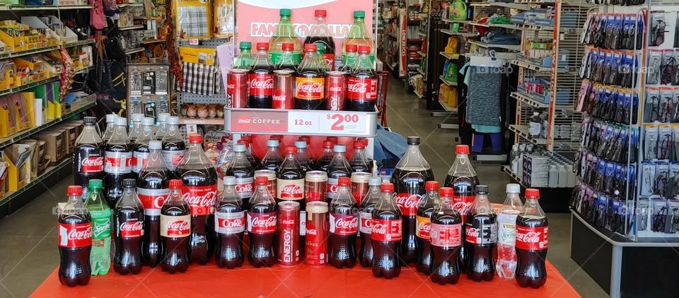 Coca-Cola display made by Coke driver at Family Dollar store