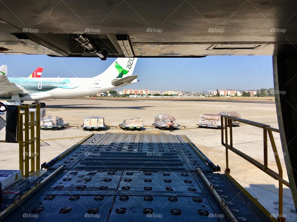 View from the aircraft's storage compartment 