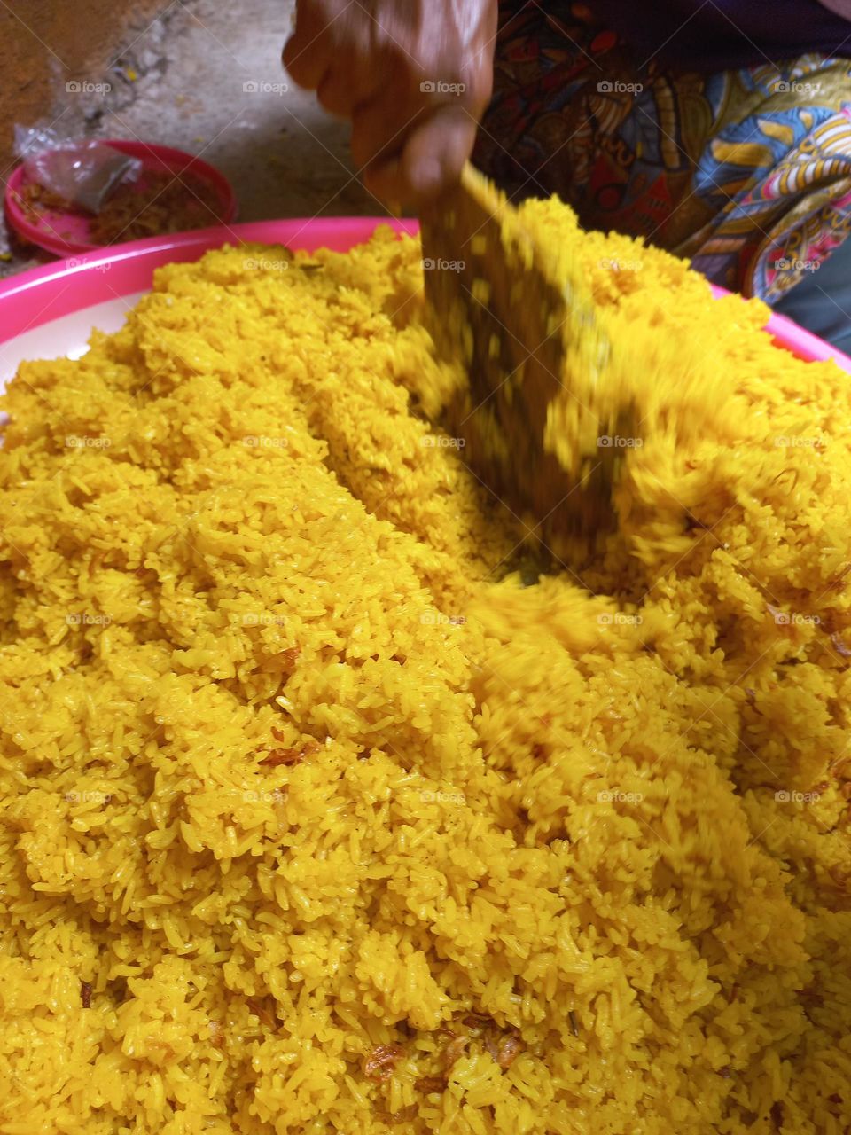 This dish is made from rice cooked together with turmeric and coconut milk and spices