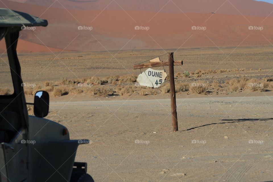 Dune 45 sign Sossusvlei Namibia