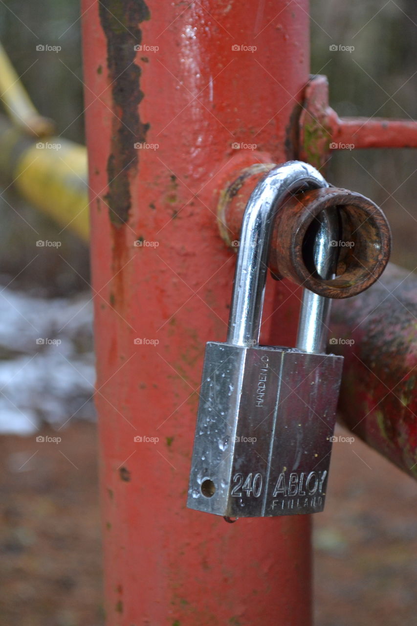 Close-up of steel padlock