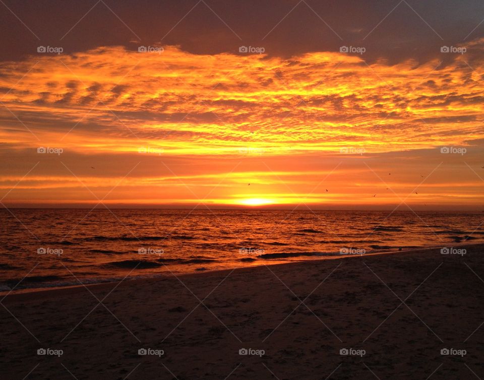 Bright sunrise over the Baltic Sea in Gdynia Poland 