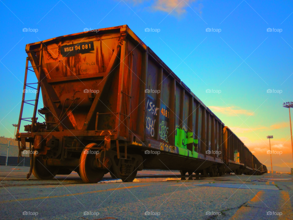 train blue sky trains railroad by darkmatter