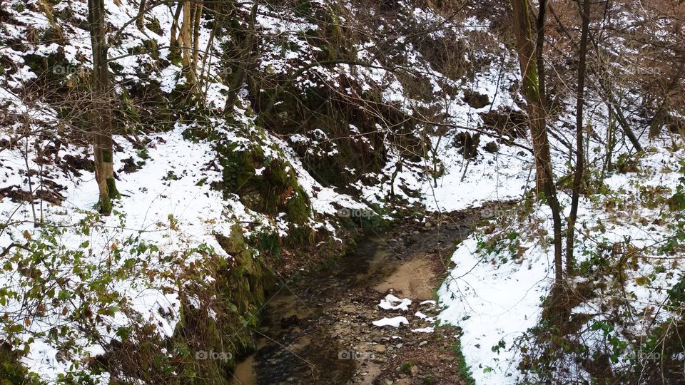 Flowing River in the Snow
