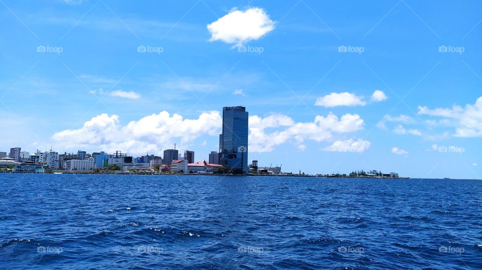 Town view from sea boat in Male, Maldives