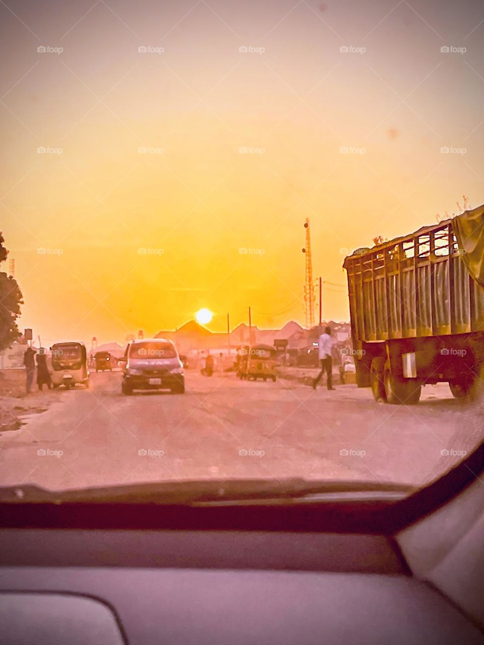 Road traffic in the evening.