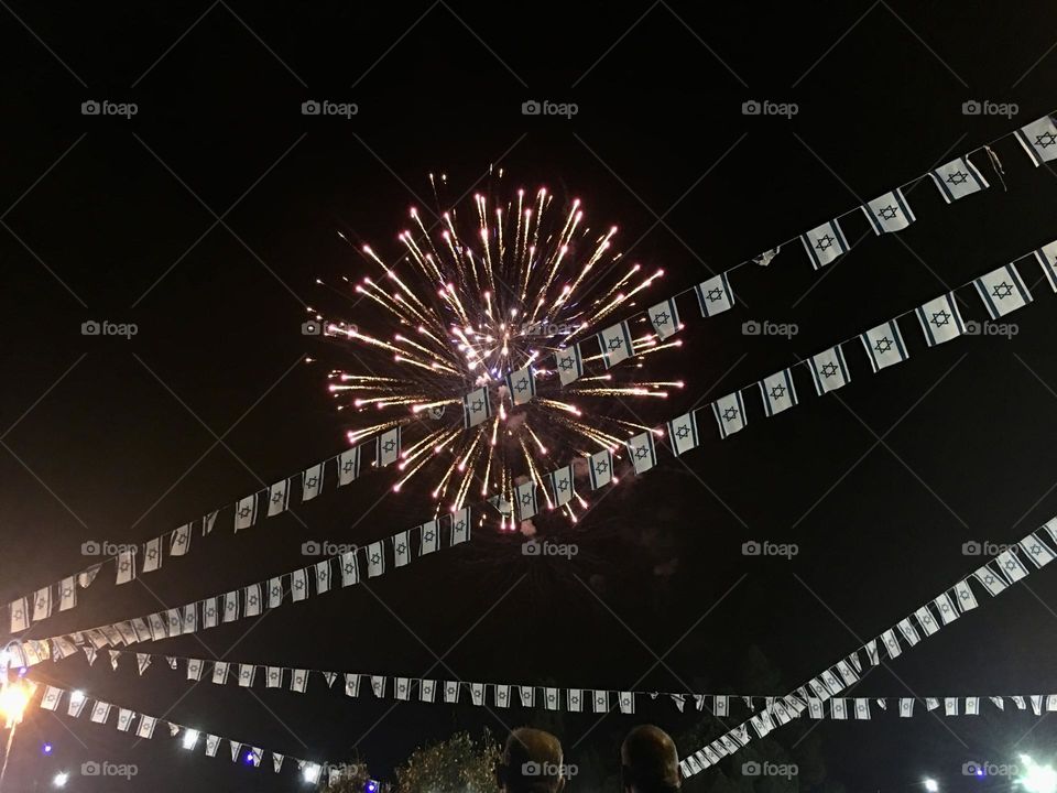 Fireworks and little flags at Independence Day 