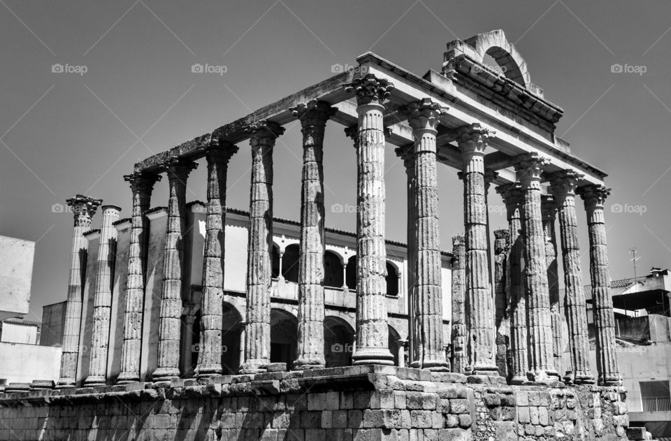 Roman architecture. Roman temple of  goddess Diana in Mérida, Spain.
