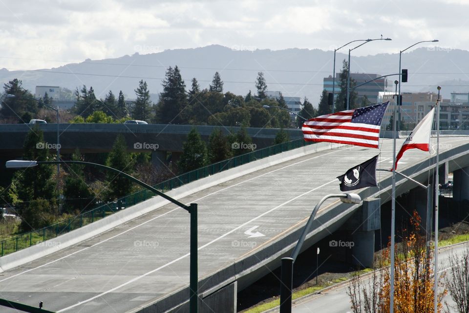 Landscape with American flag