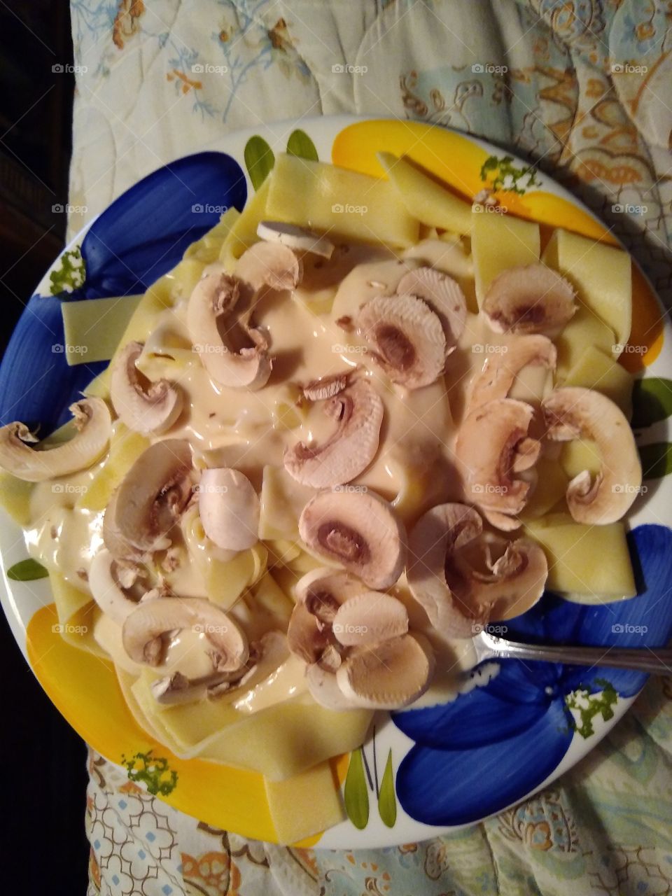 Fettuccini Alfredo with fresh sliced mushrooms