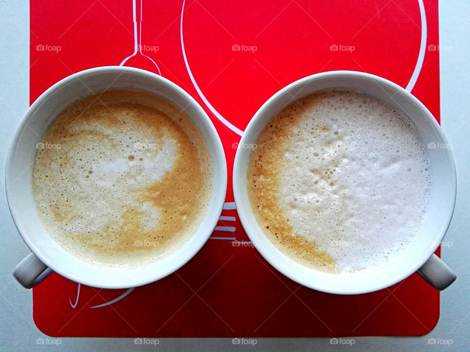 fresh caffee for two on simple red and white background