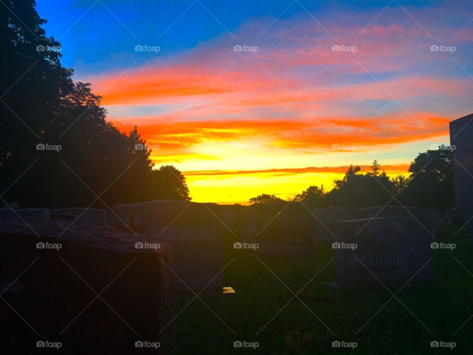 Beautiful graveyard sunset