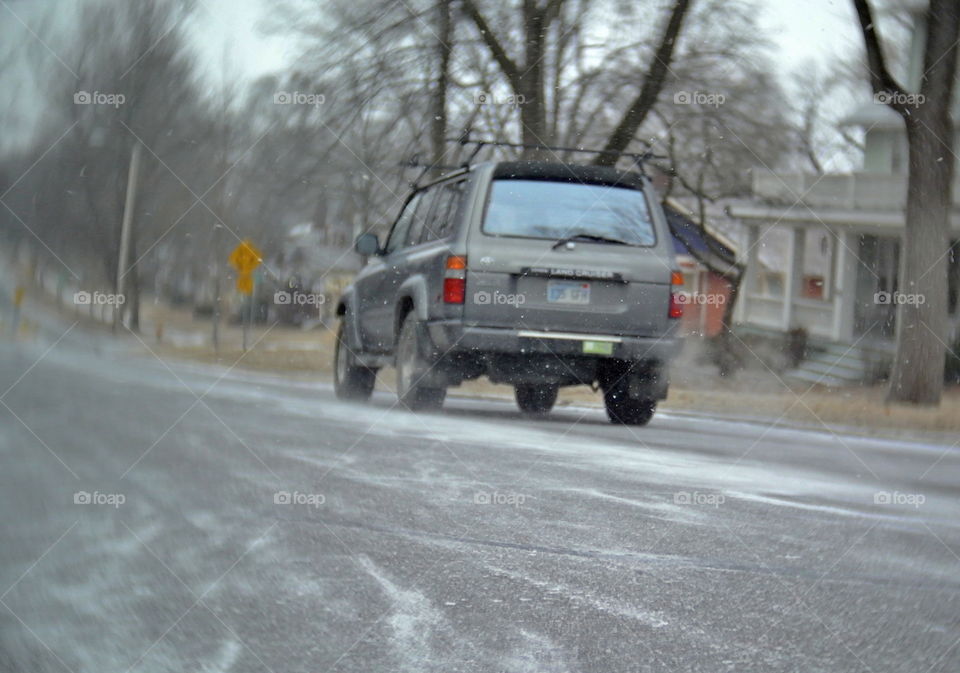 Wintery mix. Snowy road in Kansas