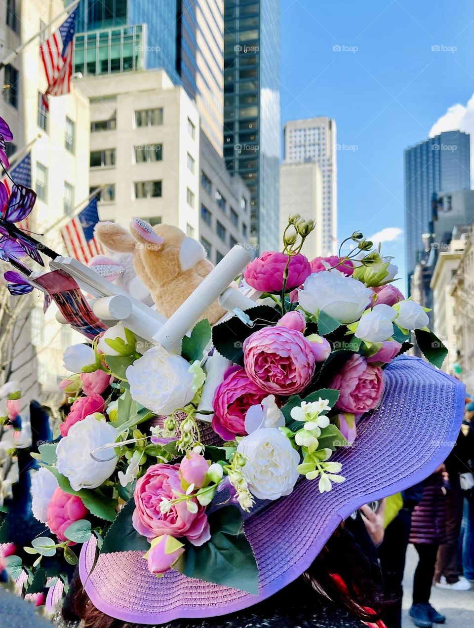 A beautiful floral hat at the annual Easter bonnet parade on 5th avenue New York. 