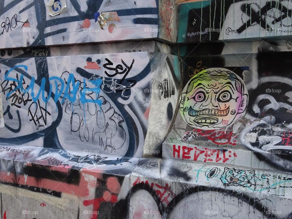 Graffiti on the building exterior