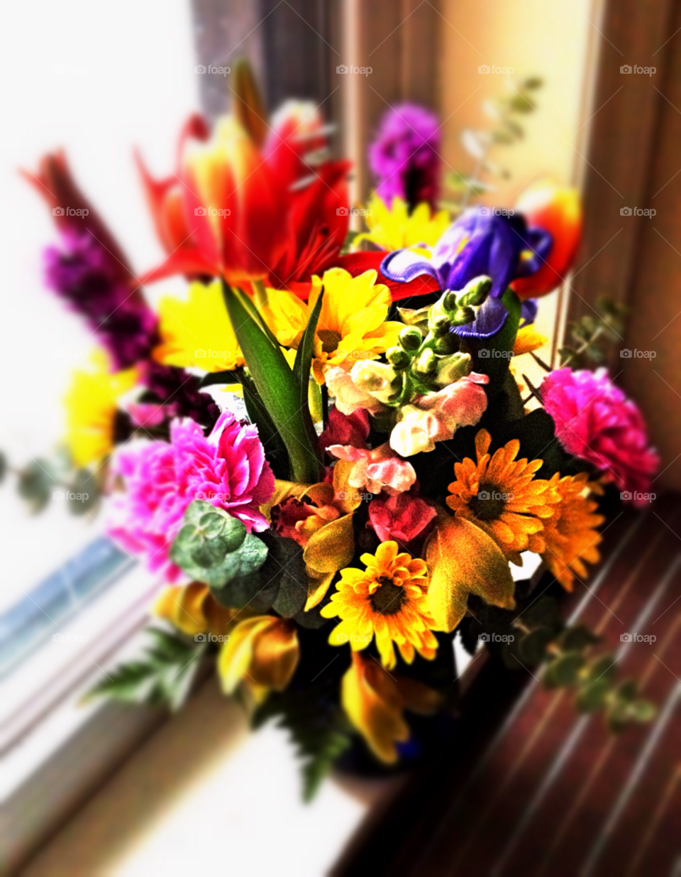 green flowers yellow pink by squishypie