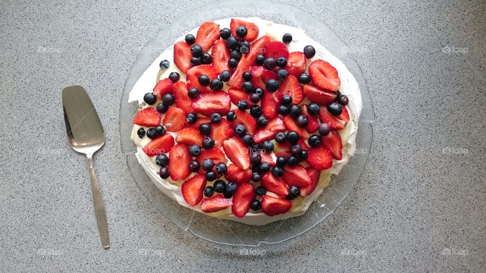 High angle view of pavlova cake