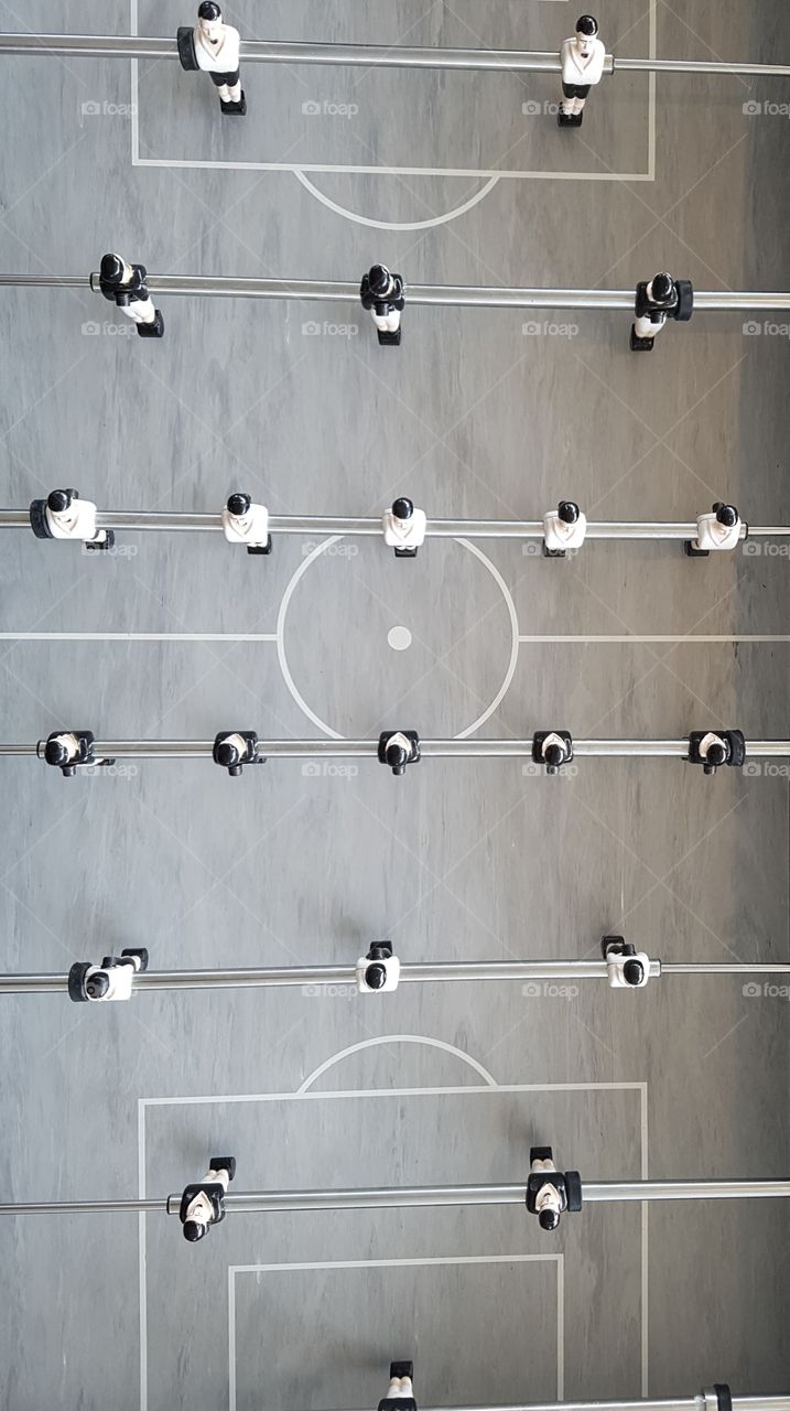 overhead top view of foosball table