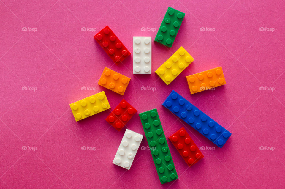Legos on pink background