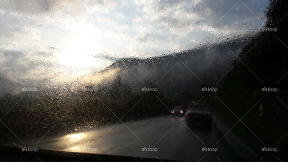 Storm, Landscape, Road, Rain, Fog