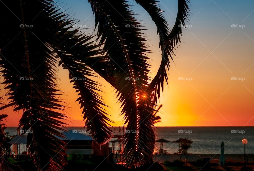 Beautiful sunrise in Greece resort Stavros