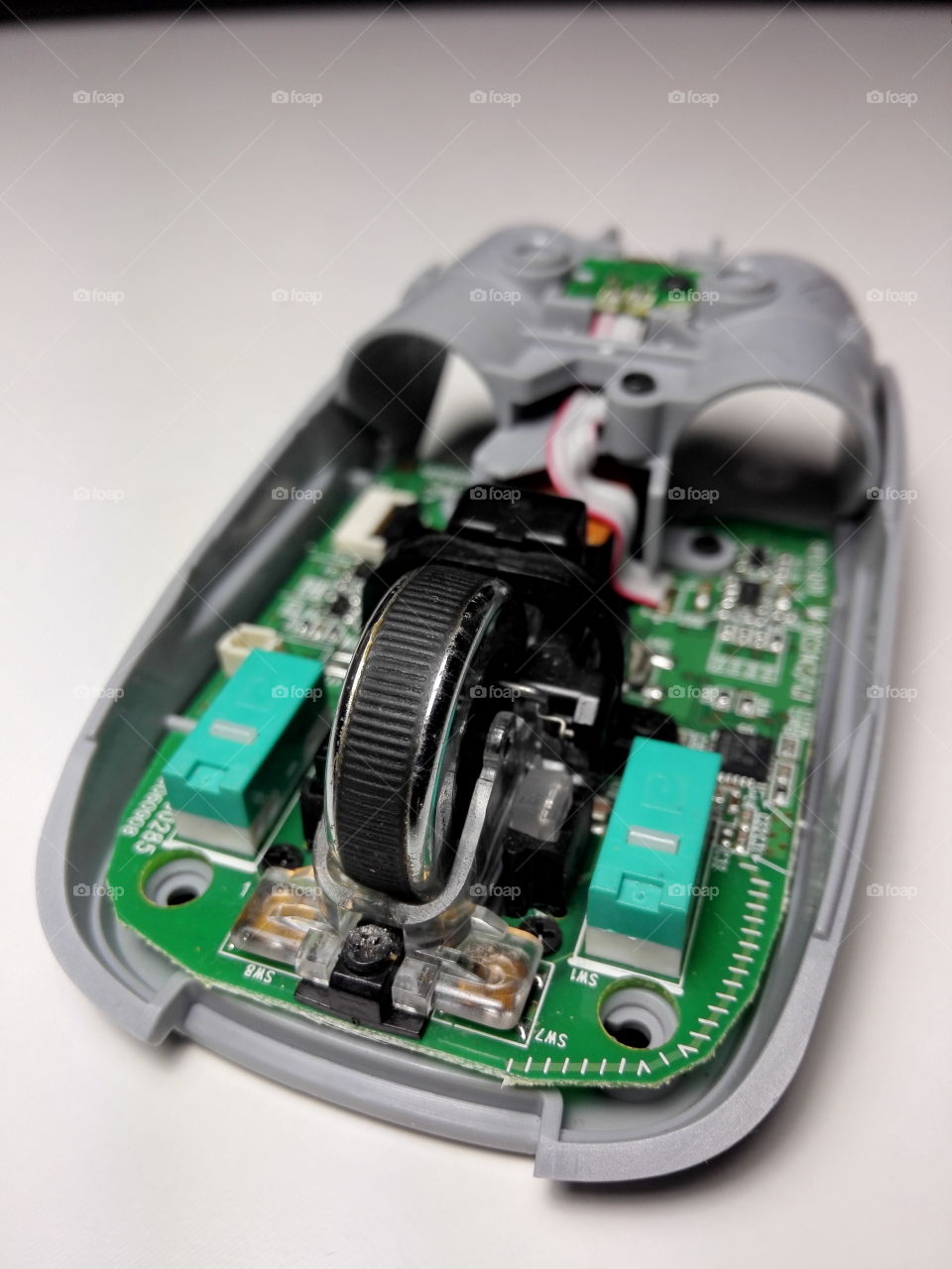 Inside the computer mouse.