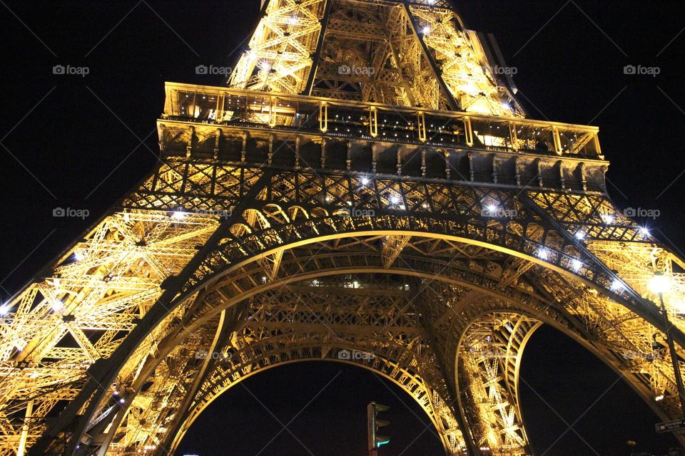 Eiffel Tower bottom view at night 