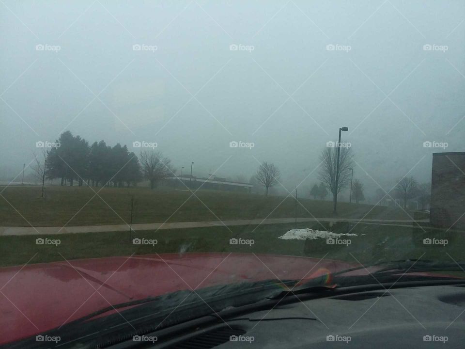 fog red grey cold winter