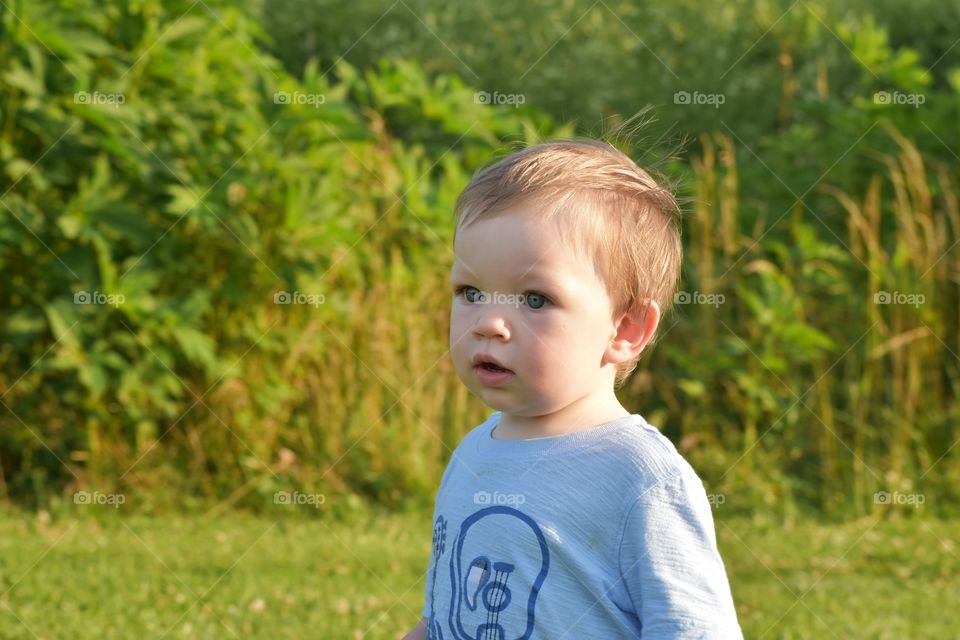 Cute baby boy exploring nature
