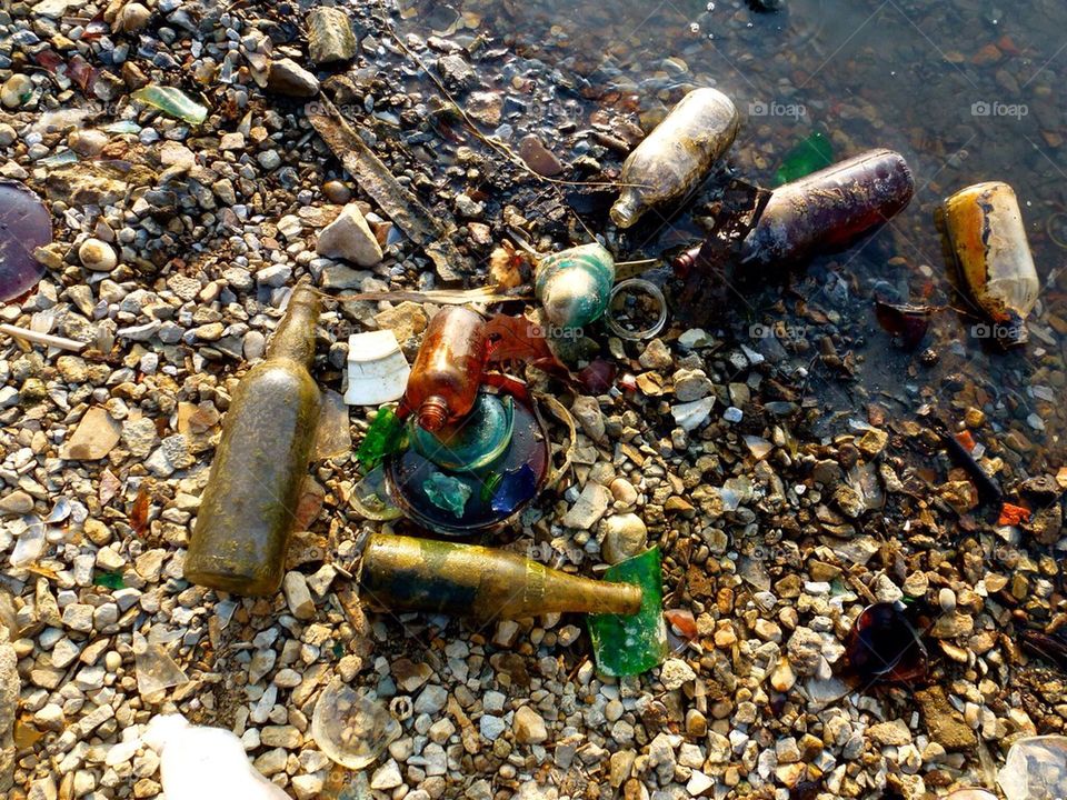 Old bottles retrieved from the lake, michigan 