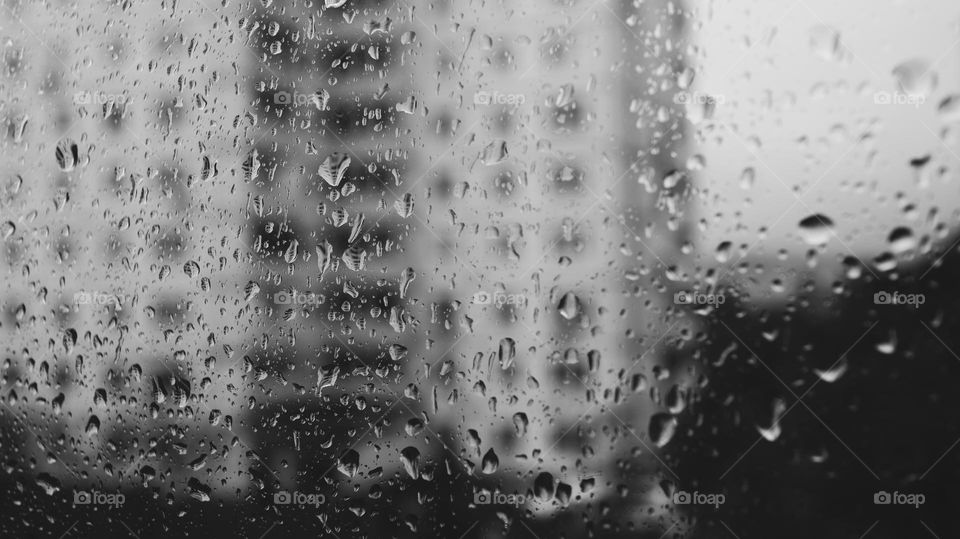 Rainy day in summer, rainy weather, black and white photo