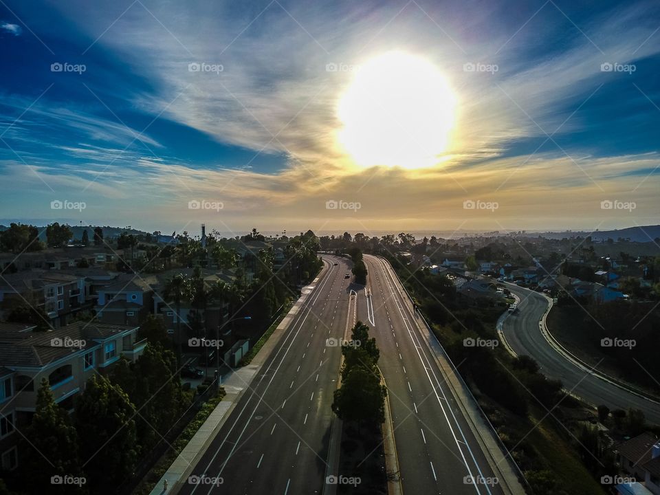 A road in San Diego during a sunset