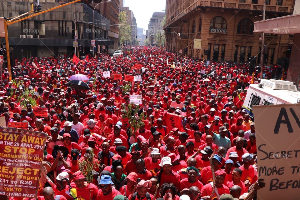 Thousands of people came together in Newtown, Johannesburg to protest against the national minimum wage and changes to labor laws. 25 April 2018. Johannesburg 
