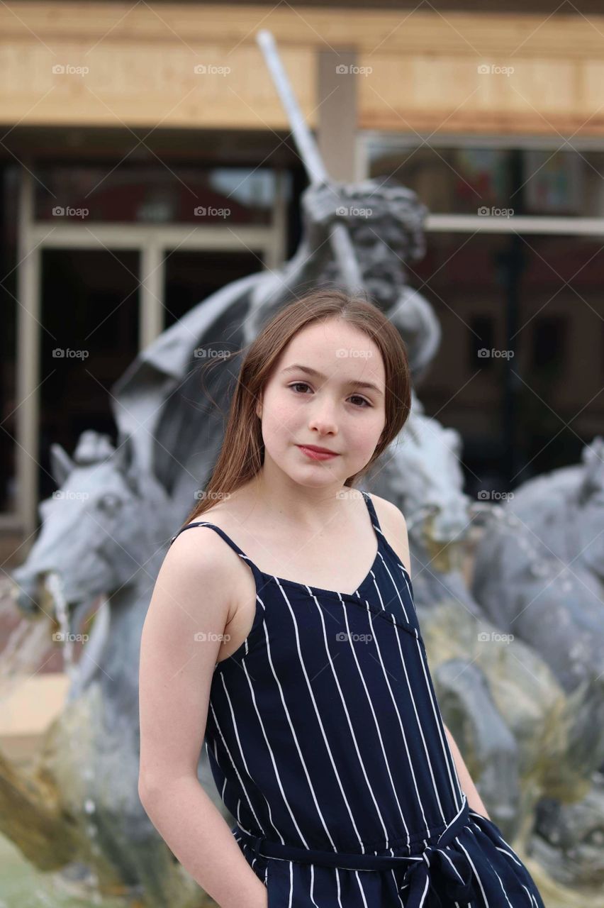 kiera by fountain on plaza