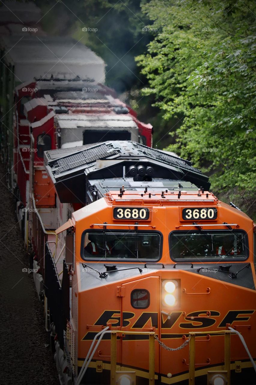 A train travels North through Tacoma, Washington near Titlow Beach 