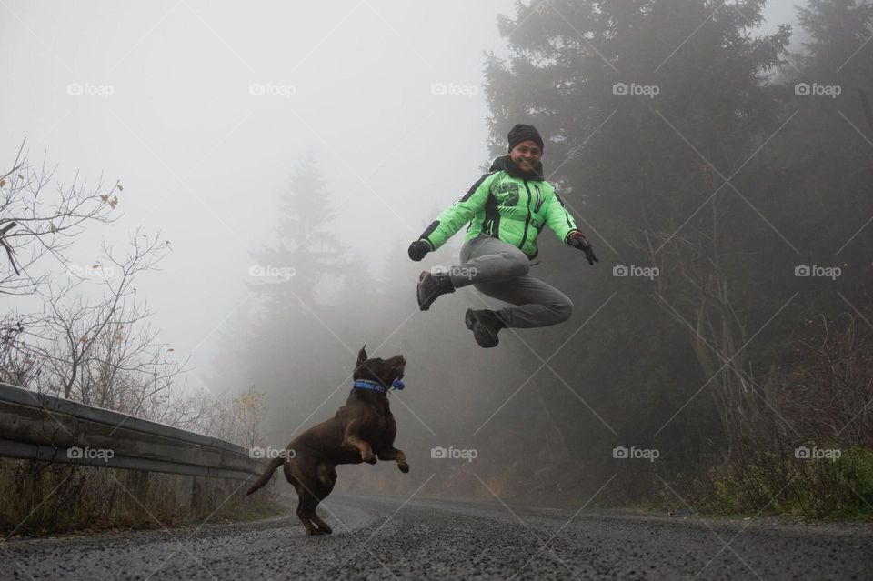 Human#dog#jump