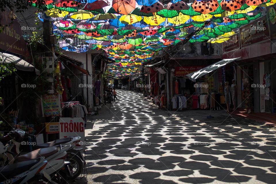 Umbrellas in the summer with shadows 