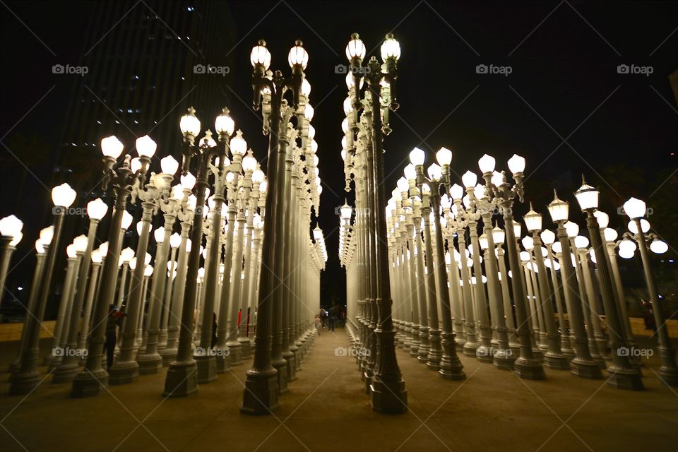 Urban Light an assembly sculpture outside LACMA in Los Angeles 