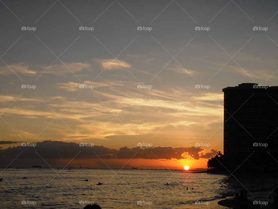 Sunset in Waikiki. 