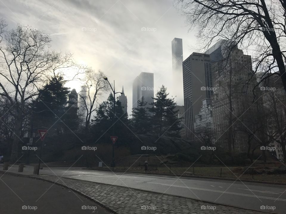 Skyscrapers in the fog, NYC 