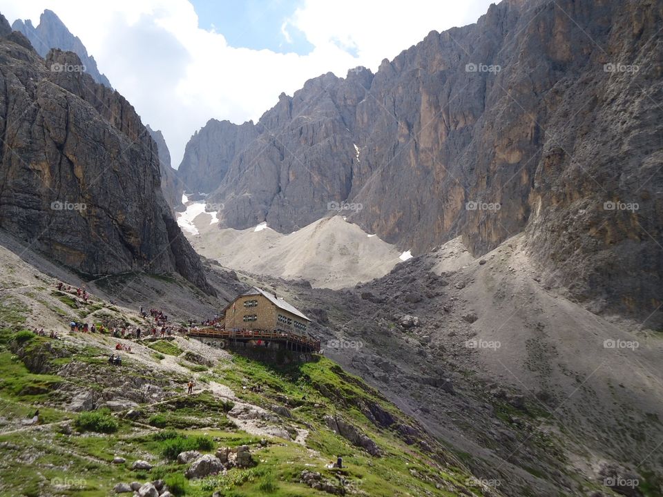 Distant view of house in dolomite