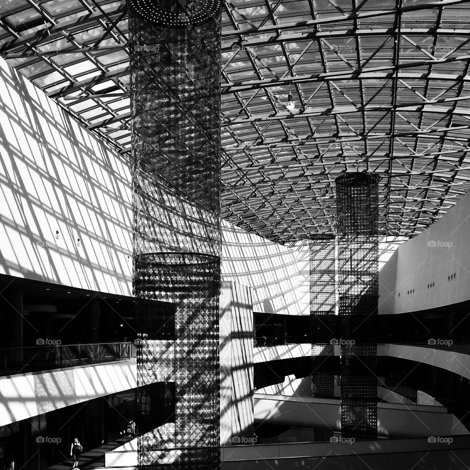 black and white architecture, shopping cetre, mall