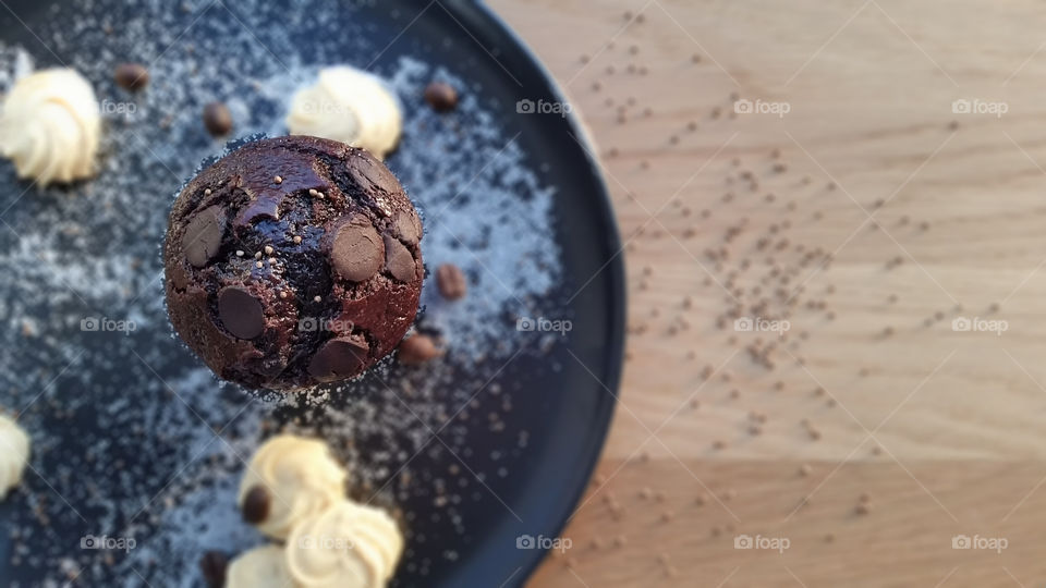 chocolate muffin on display