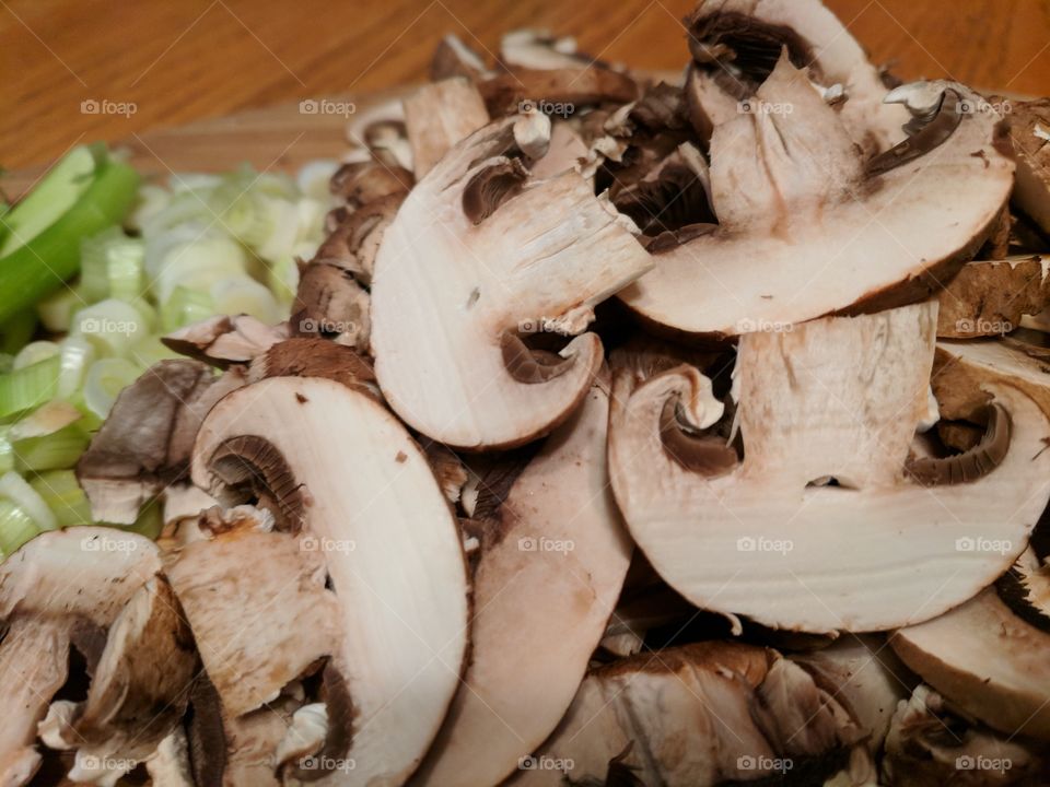 mushrooms and green onions